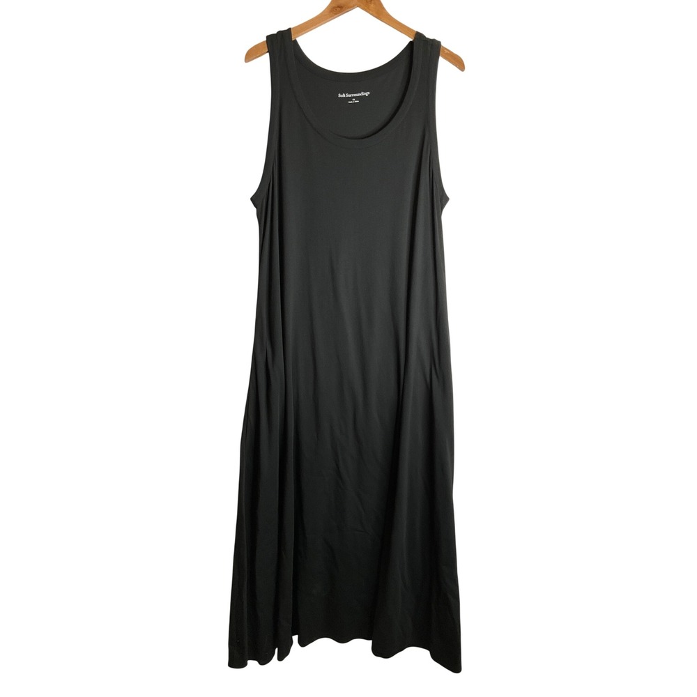 Soft Surroundings Santiago Maxi Dress Black Jersey Casual Minimalsit Travel 1X